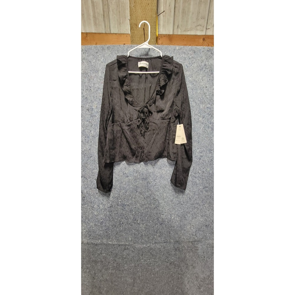 No Boundaries LS Woven Top Black Soot Front Ties Cover-Up XL (16-18)